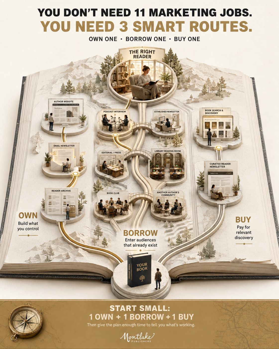 Own, Borrow, and Buy book marketing routes leading to the right reader. Montlakepublishers